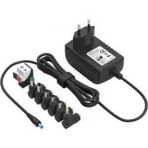 JGD-Chargeur Universel 12V 2A Adaptateur Secteur pour Lampe LED, Lecteur DVD Portable, bo&icirc;tier d&eacute;codeur, Haut-parleurs, Routeur, WiFi, R&eacute;servoir de Poissons, Webcam, Scanner, Interrupteur (avec 7 fic - Neuf