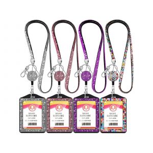 Lot de 4 porte-badges verticaux avec cordon et anneau porte-cl&eacute;s - Neuf