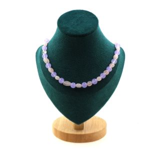 Collier Perles Quartz Rose Du Br&eacute;sil + Calc&eacute;doine Lavande 8 Mm Chaine Collier Femmes, Hommes. Taille Personnalisable. - Neuf