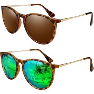 Lunettes De Soleil Femme Homme Polarisées Protection Uv400 Rétro Style Lunettes De Soleil Ronde - Neuf