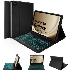 Étui Clavier Pour Samsung Galaxy Tab A9 Plus/A9+ 11 Pouces Modèle 2023 (Sm-X210/X216/X218), Étui Clavier Bluetooth Avec Rétroéclairage, Rétroéclairage 7 Couleurs(Azerty Français), Noir - Neuf