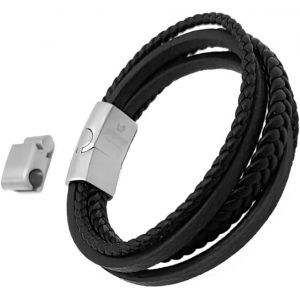 Kal-Bracelet Tress&eacute; En Cuir V&eacute;ritable Noir Ou Marron U2013 Bracelet Pour Homme Avec Fermeture Magn&eacute;tique En Acier Inoxydable Bracelet En Cuir Avec Maillon Suppl&eacute;mentaire - Neuf