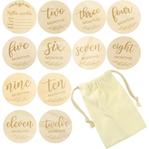 YEMAESRE-Cartes Étapes Bébé En Bois Cartes De Jalon Mensuelles Gravées Recto/Verso Cadeau Naissance Fille Ou Garcon Accessoires Photo Pour Nouveau- Nés 12Pcs - Neuf