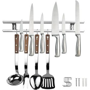 Oayew-Barre Magn&eacute;tique Pour Couteaux De 40 Cm, Double Rang&eacute;e De Porte-Couteaux, Barre Magn&eacute;tique Avec 4 Crochets, Porte-Couteaux Pour Cuisines, Garages, Bureaux - Neuf