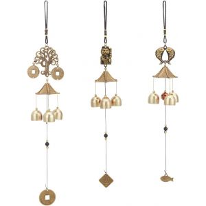 MEVRONISSHOP-3 pi&egrave;ce Paquet de Carillons &Eacute;oliens Porte Bonheur, 3 Cloche Chinoise Feng Shui en Bronze Antique Cloche Suspendue de Poisson Chat Arbre de Vie Pi&egrave;ce de Monnaie pour Chance Richesse B&eacute;n&eacute;d - Neuf