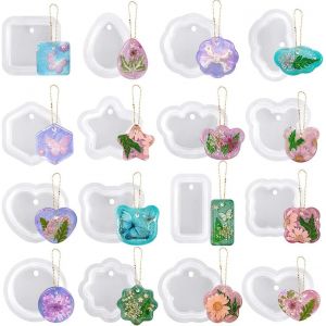 16 Moules En Silicone Pour Bijoux En R&eacute;sine Epoxy,Moules G&eacute;om&eacute;triques Avec Trous De Suspension,Pour La Cr&eacute;ation De Bijoux,Boucles D'oreilles Et Pendentifs,Moules Polyvalents Pour Amateurs De Diy - Neuf