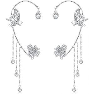 KAL-Ensemble De 2 Pièces Boucles D'Oreilles, Boucles D'Oreilles Papillon Boucle D'Oreille Papillon Sac Boucles D'Oreilles Sans Trou Clip D'Oreille Sac Fleur Gland Boucles D'Oreilles Pour Les Femmes - Neuf