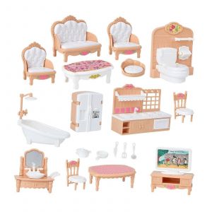 Ensemble de meubles de maison de poupée classique, petite cuisine, salon, salle de bain pour enfants - Neuf