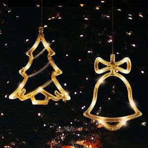Lumières suspendues de décoration du Nouvel An,2 pièces lampe de fenêtre suspendue de Noël avec ventouseà piles Led Bell Style d'arbre de Noël pour mur intérieur Gagner - Neuf