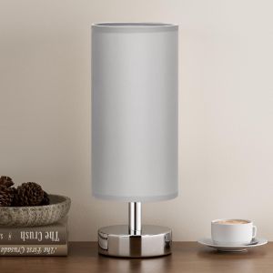 Lampe De Chevet, Petite Lampe De Table À Cordon, Moderne Avec Abat-Jour En Tissu Gris Et Base Argentée Pour Chambre Salon D'enfant Bureau(Ampoule Non Incluse) - Neuf