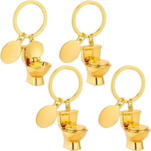 Nbgcm-4pcs Porte-Clés Fantaisie Pour Toilettes, Support De Rangement De Clés Doré Porte-Clés Amusant Breloques Modèle De Siège De Toilette Porte-Clés Pour Maison, Clés, Sac, Décoration - Neuf