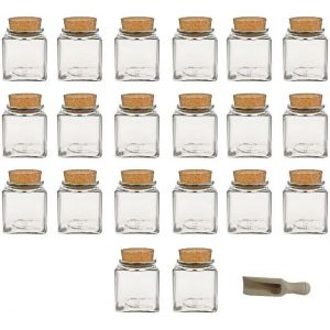 Lot De 20 Bocaux En Verre Avec Bouchon En Liège 200 Ml Pelle En Bois 7,5 Cm Incluse - Neuf