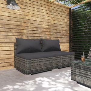 Prolenta Premium - Salon De Jardin 2 Pcs Avec Coussins R&eacute;sine Tress&eacute;e Gris - Neuf