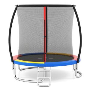 Trampoline Ext&eacute;rieur 244 X 240 X 60 Cm Avec Filet De S&eacute;curit&eacute; Et &Eacute;chelle Antirouille Multicolore En Acier Galvanis&eacute; Helloshop26 20_0014505 - Neuf