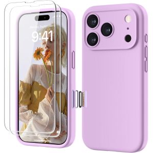 JGD-4 en 1 Coque iPhone 17 Pro Silicone avec Bouton de Contr&ocirc;le Cam&eacute;ra, avec 2 Verre Tremp&eacute;, 360&deg; Protection &Eacute;tui Pr&eacute;cise R&eacute;sistant aux Rayures Antid&eacute;rapant iPhone 17 Pro Case 6.3"", Violet - Neuf