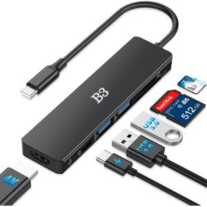 JGD-Concentrateur USB C, Adaptateur dongle USB-C avec HDMI 4K pour MacBook Pro/Air, Adaptateur USBC 6 en 1 convertisseur num&eacute;rique AV multiport, avec Ports USB 3.0/USB 2.0/SD/microSD &iquest; Or Rose - Neuf