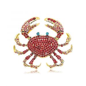 Broche Crabe Dor&eacute;e - Broche Animal Marin En Cristal Pour Femme, Cadeau Id&eacute;al, Couleur Or, 5 Cm - Neuf
