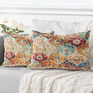Cauc-Lot De 2 Decorative Housse De Coussin 40x80 Cm Boho Ethnique Vintage En Canap&eacute; Taie D'oreiller Douce Pour Maison Salon Chambre Canape Boh&egrave;me Art D&eacute;co - Cr&egrave;me - Neuf