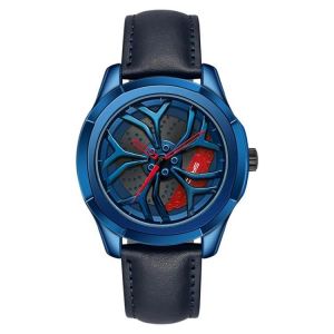 Montre À Quartz 3d Hollow Out Pour Homme-Cadran Non Rotatif,Ceinture En Cuir (Noir Rouge) Bleu Rouge - Neuf