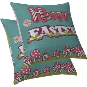 Ksfal-Housse De Coussin Printemps Pâques 45x45cm Lapin ?uf De Pâques Housses De Coussin À Fleurs Colorées Lin Pour Enfants Canapé Extérieur Jardin Taie D'oreiller De Ferme Double Face Lot De 2 - Neuf