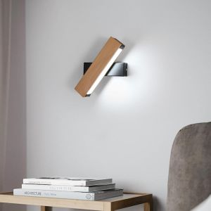 Applique Murale Led Interieur, Moderne Lampe Murale En Bois 360&deg; Rotatif 6500k Lumi&egrave;re Blanche Froide, Applique Murale Cr&eacute;atifs Pour Salon, Chambre, Couloir, Bois Naturel - Neuf