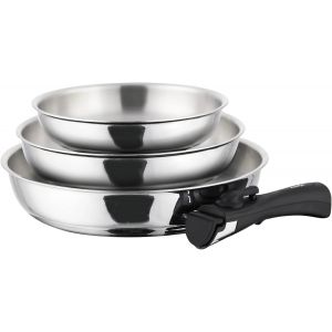 Subzonal-Lot Coffret De 3 Po&ecirc;les Inox 18/10 Triply &iquest; 20/24/28 Cm &iquest; Avec Manche Amovible &iquest; Sans Rev&ecirc;tement &iquest; Sans Pfas, Pfoa, Ptfe &iquest; Compatible Tous Feux Dont Induction &iquest; Cuisson Saine Et Durable - Neuf