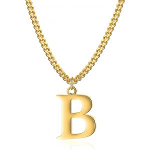 Kal-Collier Initial Plaqu&eacute; Or 14 Carats - Collier Pendentif Lettre Cha&icirc;ne Cubaine En Or Pour Hommes Et Femmes Collier Pendentif Lettre En Or Exquis - Neuf