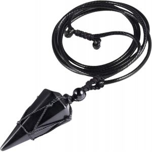 Trahoo-Chakra Pierre De Cristal Collier Hexagonal Pour Femme Et Homme, Pointé Prisme Protection Pendentif En Pierre Precieuse D'énergie Avec Cordon Ciré 19.5""-33.8 - Neuf