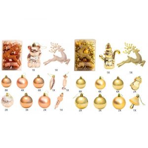 Lot de 2 d&eacute;corations de No&euml;l dor&eacute;es et or rose pour sapin et couronne - Neuf