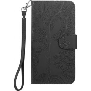 Kal-Coque Pour Redmi Note 12 Pro+ 5g, Arbre De Vie Papillon Motif Housse Case En Cuir Synthétique Cover À Rabat, Portefeuille Étui De Protection Avec Fentes Pour Cartes, Noir - Neuf