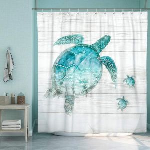 Rideau de douche Tortue - Animaux marins bleu oc&eacute;an - Antique - Neuf