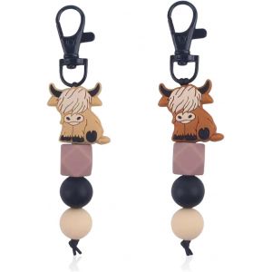 Kal-Porte-Clés Vache 2 Pièces, Porte-Clés Animaux De Dessin Animé Créatif, Porte-Clés En Perles De Silicone, Décoration De Charme De Sac, Pendentifs Animaux Mignons - Neuf