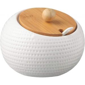 Lot De 3 Pots &Agrave; &Eacute;pices En C&eacute;ramique Avec Couvercle En Bambou Et Cuill&egrave;re-Pour La Maison,La Cuisine,La Table &Agrave; Manger - Neuf