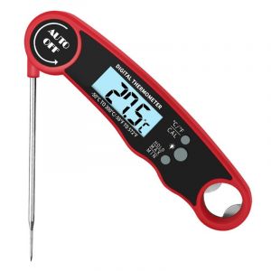 Thermomètre De Cuisine, 3 Deuxième Thermomètre À Viande À Lecture Instantanée Avec Écran Lcd Rétro-Éclairé, Pliable Sonde Pour La Cuisson De La Viande Pour Barbecue Steak Huile De Lait De Vin (Rouge) - Neuf