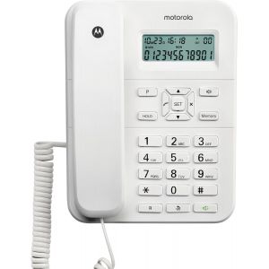 T&eacute;l&eacute;phone Filaire CT202,10 Touches M&eacute;moire,Haut-Parleur Mains Libres,Musique d'Attente,Identification de l'Appelant,Recomposition du Dernier Num&eacute;ro-Blanc.[U100] - Neuf