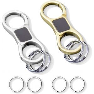 CHENG-2 Pi&egrave;ces Trousseau de Cl&eacute;s Pour Hommes et Femmes, Porte Clef Porte Cl&eacute;, Cha&icirc;ne de Cl&eacute;s Avec Fermeture Rapide et 8 Anneaux de Cl&eacute;s, Porte-Cl&eacute;s Voiture en M&eacute;tal et Acier Inoxydable - Neuf