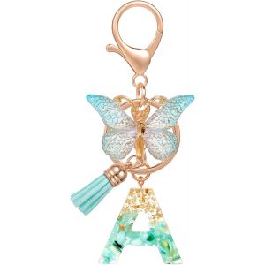 Asas-Initiale Letter Keychains Porte Clé Lettre N,Alphabet Initial Keyring Pendentif,Vert Feuille D'or Key Ring - Neuf