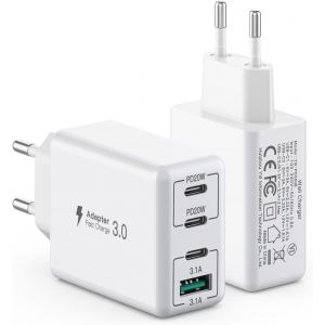 Chargeur Usb C, 40w 4 Ports Prise Usb C De Charge Rapide Double Port Pd&qc3.0 Multiport Type C Chargeur Compatible Avec Iphone 12/13/14/15/16/Pro/Pro Max/Xs/Xr/Téléphone Samsung/Tablette(Blanc - Neuf