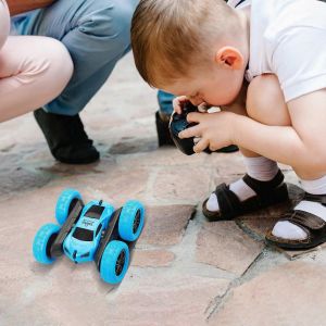 Double-sided Stunt Remote Control Car 360-degree Tumbling Stagger Arm Car Lights Drift Off-road Car Children's Toy Car-Bleu - Neuf