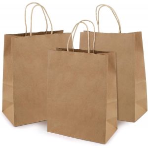 50 Pi&egrave;ces Sac Kraft Sachet Kraft 15 x 8 x 21 cm Sac Papier Kraft Sac Papier Kraft Poign&eacute;e &eacute;paissir pour Emballer Des Cadeaux de No&euml;l F&ecirc;te de Mariage Boulangerie,Jaune - Neuf