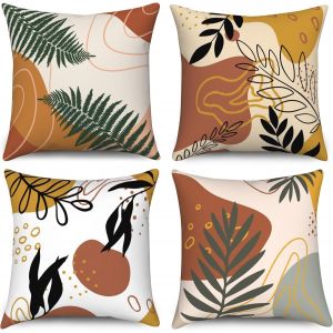 Tianyi-Housse Coussin Abstrait, Taie Oreiller Boho Feuilles Vert Géométrique Bohême Housse De Coussin Velours Taie D'oreiller Carré Housse Coussin Pour Lit Salon Masion Chambre, Lot De 4, 40x40cm - Neuf