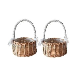 2pcs Panier De Rangement Tiss&eacute; Avec Poign&eacute;e,Paniers De Demoiselle D'honneur De Mariage,Paniers De Fleurs En Rotin En Osier Pour - Neuf