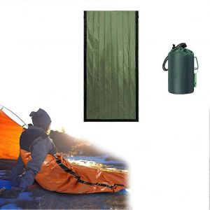 D'urgence Sac De Couchage Thermique Portable &Eacute;tanche Sac De Bivouac Taille Unique Vert Avec Sifflet Pour Camping Randonn&eacute;e - Neuf