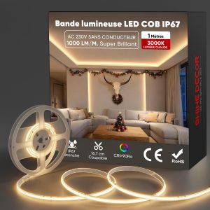 Subzonal-Bande Lumineuse &Agrave; Led, Ac 220v 230v Ruban Led, Ip67 &Eacute;tanche, 432 Leds/M Ultra Haute Luminosit&eacute; Bande Led Certifi&eacute; Ce Pour Pour L'&eacute;clairage D&eacute;coratif Int&eacute;rieur Et Ext&eacute;rieur (Blanc Chaud,1m) - Neuf
