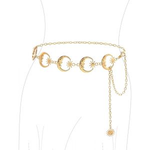 Kalanka-Cha&icirc;ne De Taille Pour Femme, Ceinture De Cha&icirc;ne En M&eacute;tal De Lune Soleil, Ceinture De Cha&icirc;ne R&eacute;glable, Vintage Cha&icirc;ne De Corps, Pour Robe Jeans - Neuf