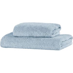 Kal-Made In Italy Lot De 2 Serviettes De Bain Visage Et Invité, En Éponge De Coton 450 G/M², 110 X 60 Cm + 60 X 40 Cm, Doux Au Toucher, Fabriqué En Italie, Couleur Unie Ciel - Neuf