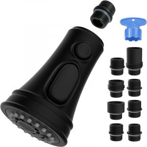 T&ecirc;te de robinet de cuisine noir mat, douchette extractible, 3 fonctions, avec 9 adaptateurs, compatible avec la plupart des robinets (G1/2) - Neuf
