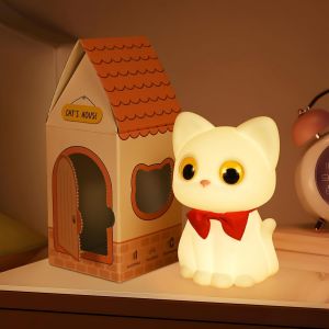 Veilleuse En Forme De Chat Pour Enfants,Lampe En Forme D'animal Rechargeable,7 Couleurs Et 3 Niveaux De Luminosit&eacute;,Accessoires De Chambre De Fille,Lampe En Silicone Souple,Portable,Adapt&eacute;e - Neuf