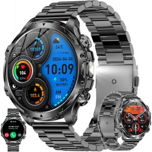 Amoled Montre Intelligente Pour Homme 1,85"" Avec Fonction T&eacute;l&eacute;phone, Batterie 800 Mah, Lampe De Poche, 5 Atm, 123 Modes Sportifs, Pression Art&eacute;rielle, Podom&egrave;tre, Pour Ios Et Android (Acier N[Z1447] - Neuf