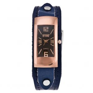 Montre A Quartz Retro Ccq Pour Homme, Cadran Rectangulaire, Bracelet En Alliage Pu (Bleu) - Neuf